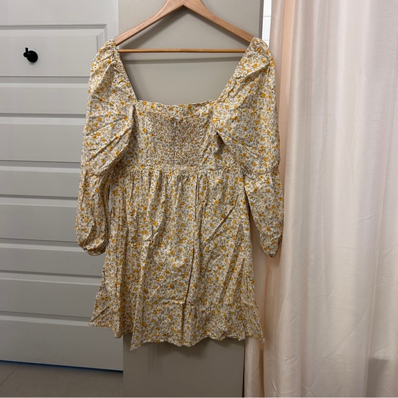 REFORMATION Yellow Floral Michaela Babydoll Mini Dress 10 - Picture 7 of 10